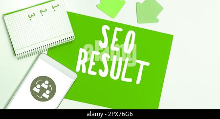 Texttitel mit Seo-Ergebnis, Business zeigt die Liste an, die von Suchmaschinen als Antwort auf eine Abfrage erstellt wurde Stockfoto