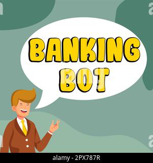 Textunterschrift mit Banking bot, Word für eine Anwendung, die automatisierte Banking-Aufgaben über das Internet ausführt Stockfoto