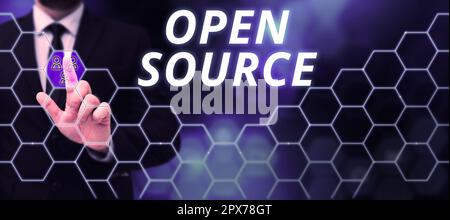 Konzeptionelle Beschriftung Open Source, Word, das auf Software geschrieben ist, die frei verfügbaren Originalquellcode aufweist Stockfoto