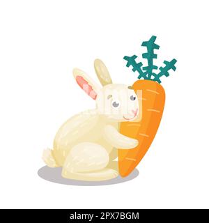 Süßes kleines Kaninchen mit Karotte. Vektorgrafik, handgezeichnet. Stock Vektor