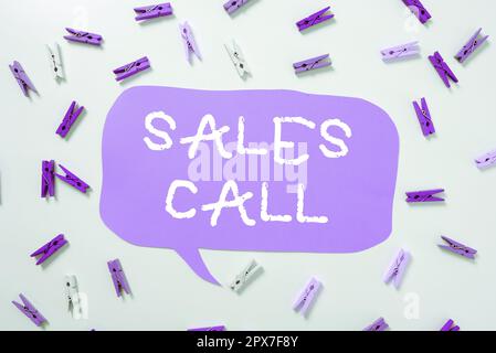 Text, der den Anruf bei Inspiration Sales zeigt. Konzept bedeutet einen Telefonanruf, der von einem Vertriebsmitarbeiter eines Unternehmens getätigt wurde Stockfoto