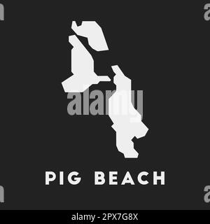 Symbol für Pig Beach. Inselkarte auf dunklem Hintergrund. Stilvolle Karte mit Inselnamen zum Strand von Pig. Vektordarstellung. Stock Vektor