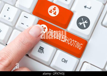Handschriftlicher Text Fehlerbehebung, Geschäftsübersicht eine Untersuchung oder Behandlung der Probleme ist aufgetreten Stockfoto