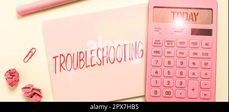 Schreiben Text anzeigen Fehlerbehebung, Geschäftsübersicht eine Untersuchung oder Bearbeitung der Probleme ist aufgetreten Stockfoto