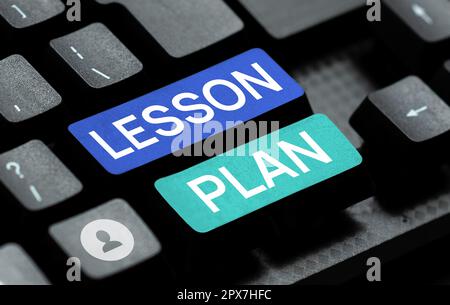 Schreiben mit Text Lektionsplan, Geschäftsidee eine detaillierte Beschreibung des Unterrichts durch den Lehrer Stockfoto
