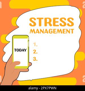 Inspiration mit Zeichen für Stress Management, Geschäftskonzept Lernmethoden für Verhalten und Denken, die Stress reduzieren Stockfoto