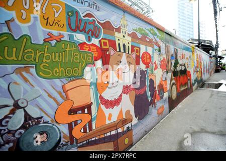 Spaziergang durch das historische Viertel Talat Noi in Bangkok, Thailand. Stockfoto