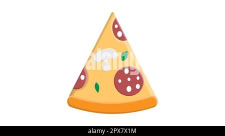 Vektordarstellung. Pizzastück mit geschmolzenem Käse und Peperoni. Handgezeichnetes Doodle. Zeichentrickskizze. Dekoration für Grußkarten, Poster, Embleme. Stock Vektor