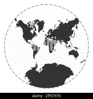 Vector-Weltkarte. Lagrange-konformale Projektion. Geografische Karte mit Breiten- und Längengraden. Zentriert auf 0deg Längengrad. Vektor il Stock Vektor