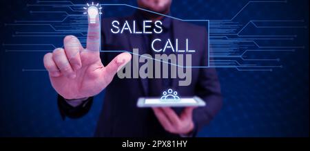 Text, der den Anruf als Inspiration für den Vertrieb zeigt, ein Wort, das in einem Telefonanruf eines Vertriebsmitarbeiters eines Unternehmens geschrieben wurde Stockfoto