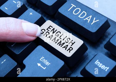 Textbeschriftung mit englischer Grammatik, konzeptionelle Fotokurse decken alle Ebenen der Sprache und des Schreibens in englisch ab Stockfoto
