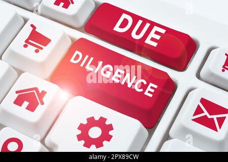 Text, der Inspiration Due Diligence (Sorgfaltsprüfung) zeigt, ein Wort zum Thema Vermeiden von Schäden an anderem Unternehmenseigentum für eine Vereinbarung Stockfoto