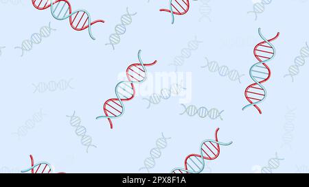 Nahtlose Mustertextur endloser sich wiederholender medizinisch-wissenschaftlicher abstrakter Strukturen von dna-Genmolekül-Modellen auf blauem Hintergrund. Vektorbeleuchtung Stock Vektor