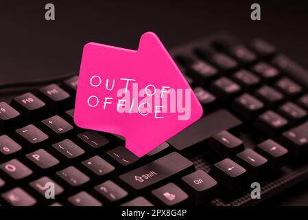 Inspiration mit Abmeldung aus dem Büro, Wort für außerhalb des Jobs Niemand in einer Geschäftsreise Freizeit Entspannen Zeit Stockfoto