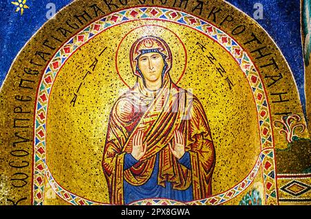 Mosaik der Heiligen Anne in der Kirche Santa Maria dell'Ammiraglio in Sizilien Stockfoto