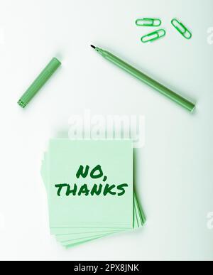 Schreiben mit Text Nein, Danke, Geschäftsansatz Beantworten einer Frage mit diesen Wörtern, um Akzeptanz oder Ablehnung zu zeigen Stockfoto