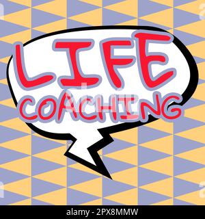 Textzeichen mit Life Coaching, konzeptionelles Foto „Leben durch Herausforderungen verbessern“ ermutigt uns in unserer Karriere Stockfoto