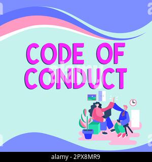 Schreiben mit Text Verhaltenskodex, Internet-Konzept Ethik Regeln Moral Kodex ethische Prinzipien Werte respektieren Stockfoto