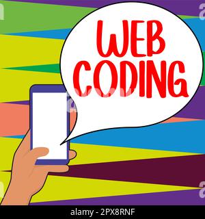 Text mit Inspiration Web Coding, Word für Arbeiten, die an der Entwicklung einer Website für das Internet beteiligt sind Stockfoto