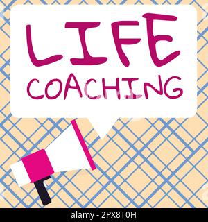 Das Textzeichen zeigt Life Coaching, Konzept bedeutet, Leben durch Herausforderungen zu verbessern, ermutigt uns in unserer Karriere Stockfoto