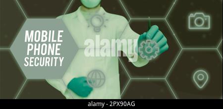 Schild mit Anzeige der Sicherheit von Mobiltelefonen, Word für sichere Daten auf mobilen Geräten Drahtlose Sicherheit Stockfoto