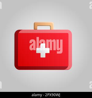 Wunderschönes rotes Symbol für medizinische erste-Hilfe-Kasten mit einem Kreuz für heilende Wunden auf weißem Hintergrund. Stock Vektor
