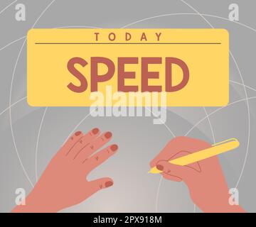 Text, der die Inspirationsgeschwindigkeit anzeigt, ein Wort, das über die Geschwindigkeit geschrieben wird, mit der sich jemand oder etwas bewegt, arbeitet an der Zahnradratte Stockfoto