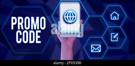 Textunterschrift mit Promo Code, digitalen Zahlen für Geschäftskonzepte, die Ihnen einen guten Rabatt auf bestimmte Produkte bieten Stockfoto