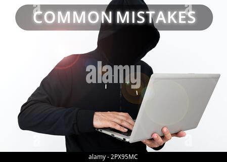 Schreiben mit Text Häufige Fehler, Aktionen des Geschäftskonzepts, die häufig synonym mit Fehlern verwendet werden Stockfoto