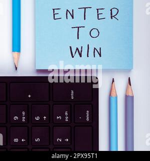 Textunterschrift mit „Enter to Win“, „Business Approach“, bei der ein Wert gegen einen Preis oder eine Gewinnchance eingetauscht wird Stockfoto