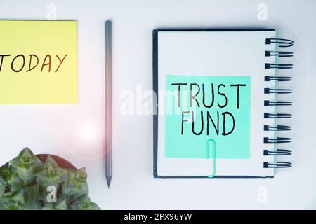 Konzeptionelle Darstellung Treuhandfonds, Konzept bedeutet Geld, das von den Treuhändern für die Begünstigten gehalten wird Stockfoto