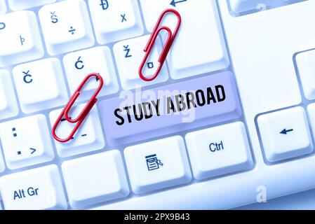 Textüberschrift Präsentation von Studien im Ausland, Geschäftskonzept, das Bildungsmöglichkeiten im Ausland verfolgt Stockfoto