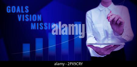 Inspiration mit den Signage Goals Vision Mission, ein Wort über den praktischen Planungsprozess, das der Community-Gruppe hilft Stockfoto