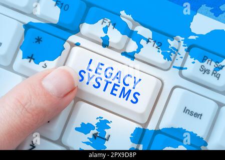 Inspiration mit Signage Legacy Systems, Internet Concept Old Method Technology Computersystem oder Anwendungsprogramm Stockfoto