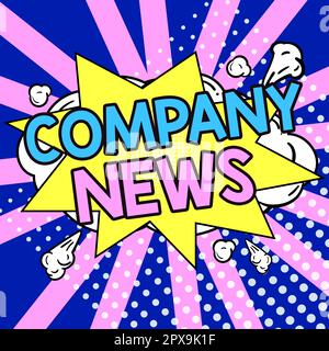 Textzeichen mit Unternehmensnachrichten, Geschäftsübersicht Neueste Informationen und Geschehen auf einem Unternehmensbericht Stockfoto