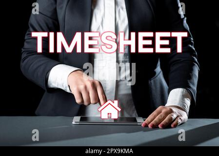 Handschriftliches Schild Stundennachweis, grafische Darstellung der Zeitspanne, in der Ereignisse markiert werden Stockfoto