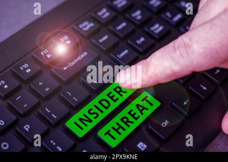 Schild zeigt eine Bedrohung durch Insider, eine Sicherheitsbedrohung durch Geschäftsideen, die aus dem Unternehmen stammt Stockfoto