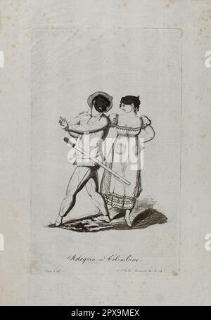 Vintage-Zeichnung: Arlequin und Colombine, 1811 Stockfoto