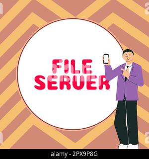 Textunterschrift mit Dateiserver, Business Concept-Gerät, das den Zugriff auf separat gespeicherte Daten steuert Stockfoto