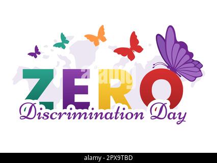 Zero Discrimination Day Illustration mit verschiedenen Personen und Farben für die Landing Page in der handgezogenen Flugvorlage für Schmetterlinge in Cartoon Stockfoto