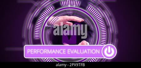 Textzeichen mit Leistungsbewertung, Business zeigen die Entwicklung und Aktionsplanung eines anderen Stockfoto