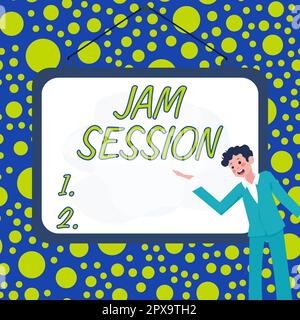 Textzeichen mit Jam Session, ein Wort, das auf einer spontanen Vorstellung einer Gruppe von Musikern geschrieben wurde Stockfoto