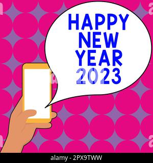 Konzeptausstellung Happy New Year 2023, Word for Greeting Celebration Holiday Fresh Start Best wishes Stockfoto