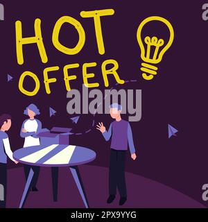 Konzeptionelle Präsentation „Hot Offer“, Wort auf Produkt oder Programm geschrieben, das zu reduzierten Preisen angeboten wird Stockfoto