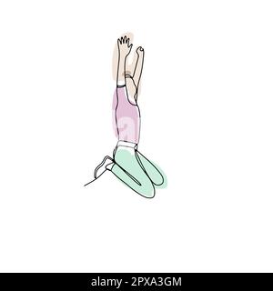 Einzeilige Zeichnung eines springenden Mannes mit abstrakten Formen Stock Vektor