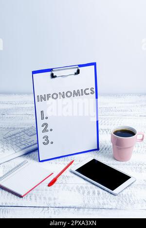 Schild zur Anzeige von Infonomics, visuelles Bild des Internetkonzepts, das zur Darstellung von Informationen oder Daten verwendet wird Stockfoto