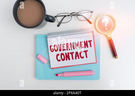 Das Schild zeigt die Schuldverschreibung „Government Contact, Business Idea“, die von einer Regierung zur Unterstützung der Ausgaben ausgegeben wurde Stockfoto
