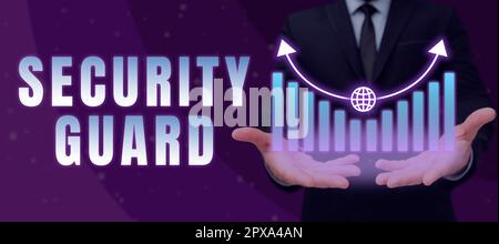 Schild mit Security Guard, Business Idea Tools zur Verwaltung mehrerer Sicherheitsanwendungen Stockfoto