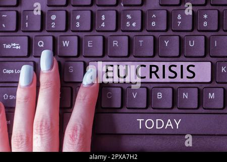 Schreiben Text EU Crisis, Wort für den Staat der Eurozone, der seine Staatsschulden nicht zurückzahlen oder refinanzieren kann Stockfoto