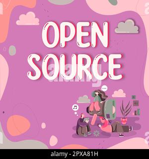 Textzeichen, das Open Source zeigt, Konzept bedeutet, Software zu bezeichnen, die ursprünglichen Quellcode frei verfügbar ist Stockfoto